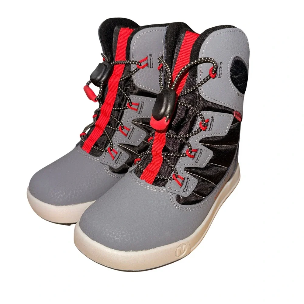 NEW Merrell Snow Bank 4.0 Big Kids 11M Snow Boot Grey Red Waterproof MK267145